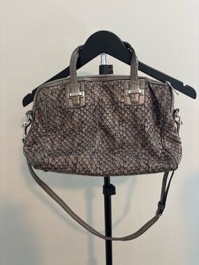 Coach Everyday Satchel Crossbody Bag Snakeskin Print Brown Taupe Leather Trim